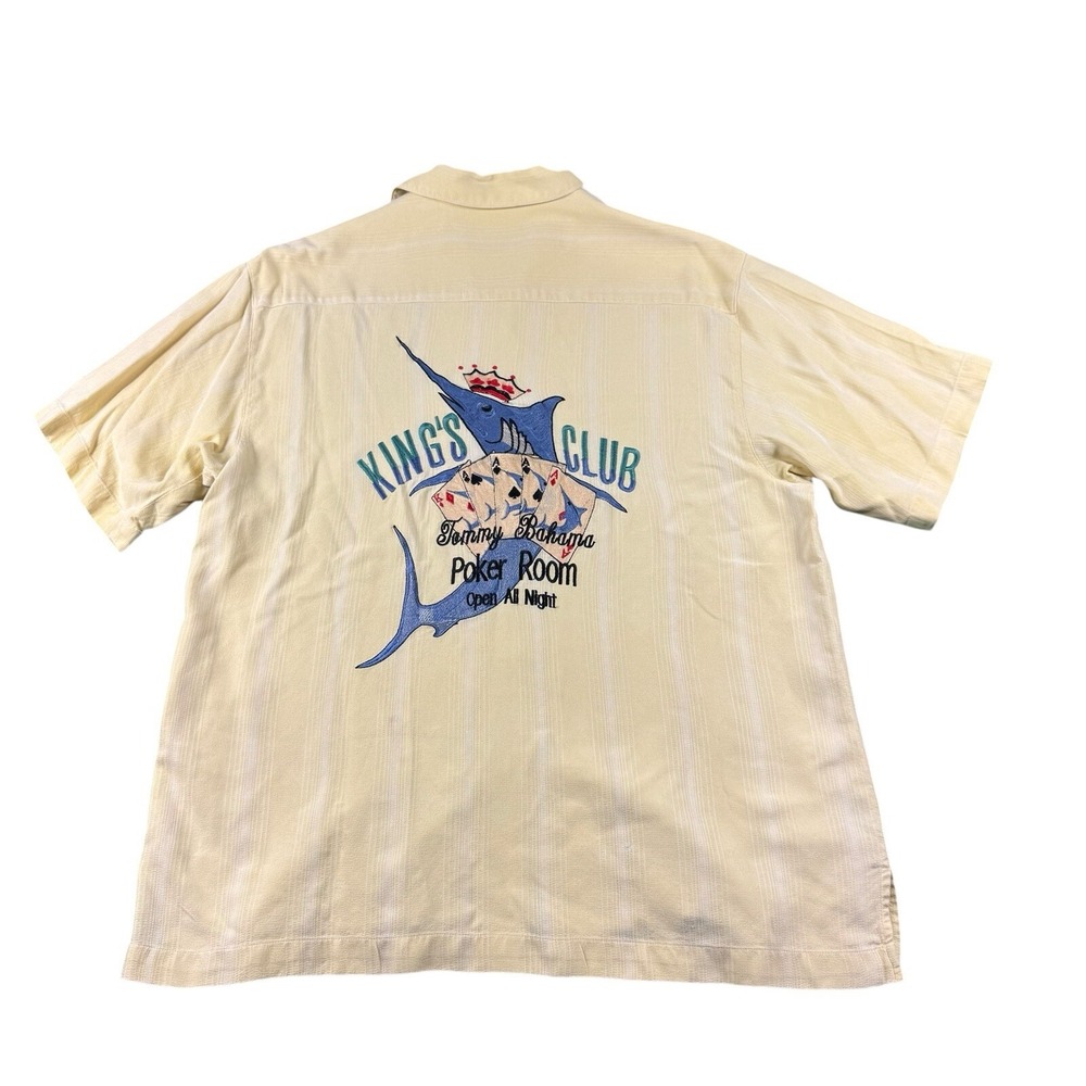 Tommy Bahama Yellow Marlin King Club Embroidered Silk S/S Button Front Medium